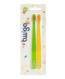 Flipper 2-Pack Twigo Toothbrushes for Kids - Green & Yellow