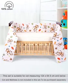 Babyhug 100% Cotton Crib Bumper Monkey Print Regular - Multicolor (Cot not Included)