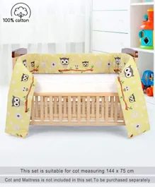 Babyhug 100% Cotton Crib Bumper Owl Print Large - Yellow (Cot not Included)