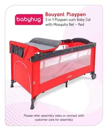 Babyhug Bouyant 3 in 1 Playpen with Cot and Mosquito Net - Red