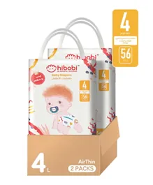 Hibobi -Ultra Soft Absorbent Diapers - Size 4 - 9-14Kg - 56Pcs - Pack Of 2