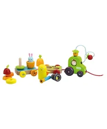 Vilac Wooden Multi-Activity Pull Along Tractor Toy Set - 15 Pieces