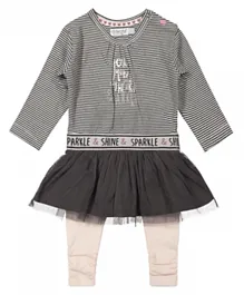 ديركجي فستان بدلة مخطط للأطفال من قطعتين - رمادي