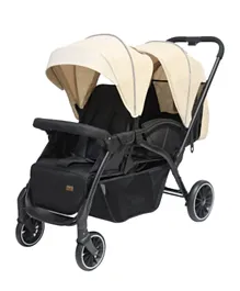 Moon Dois Foldable Twin Stroller with Adjustable Leg Rest - Cream and Black