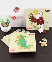 Babyhug Montessori Birds Jigsaw Wooden Board Puzzle Set of 5 - 4 Pieces Each