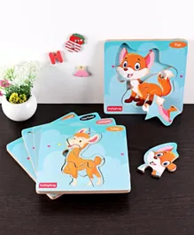 Babyhug Montessori Fictional Animals Jigsaw Wooden Board Puzzle Set Of 5 - 4 Pieces Each