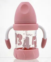 Luqu - Glass Feeding Bottle with Handle - 180 ml - Pink