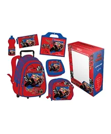 بايكماستر - طقم حقيبة مدرسية بعجلات 45 في 1 - أحمر