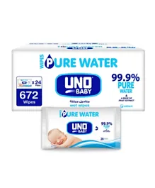 UNO - Baby Pure Water Wipes 99.9% Pure Water 24 x 28 - 672 Wipes