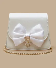 Flora Bella by ShoeExpress Bow Applique Satchel Bag with Charm Detail and Chain Strap - White