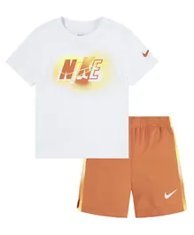 Nike Hazy Rays Graphic T-shirt & Shorts Set - Orange & White
