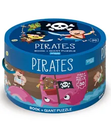 Sassi Pirates Book And Giant Puzzle Round Box Blue - 30 Pieces