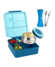 Eazy Kids 3/4 Convertible Jumbo Bento Lunch Box Set Blue - 1600mL