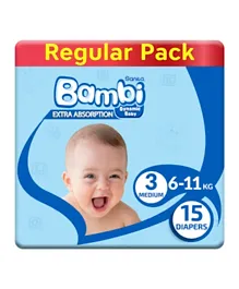 Sanita Bambi Baby Diapers Regular Pack Extra Absorption Medium Size 3 - 15 Pieces
