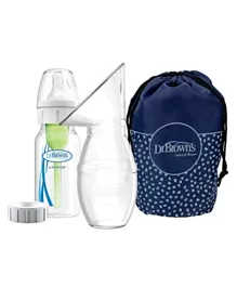 Dr Brown's Milk Flow Silicone Breast Pump with Narrow Options Plus Feeding Bottle & Travel Bag