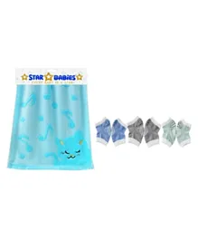 ستار بيبيز - مجموعة كومبو مكونة من قطعتين - وسادات للركبة مضادة للانزلاق للأولاد مكونة من 3 قطع مع منشفة من الخيزران - أزرق