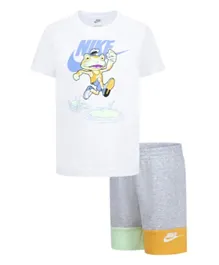 Nike Running Frog Graphic T-shirt & Shorts Set - Grey & White