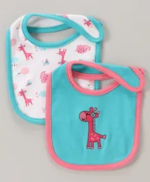Babyhug Cotton Bib With Velcro Giraffe Print Pack of 2 - Multicolor