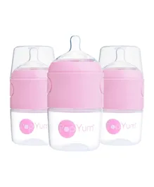 PopYum 5 oz Pink Anti-Colic Formula Making / Mixing / Dispenser Baby Bottles, 3-Pack