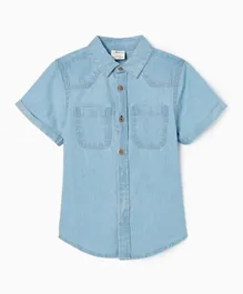 Zippy Short Sleeve Cotton Denim Shirt - Blue