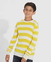 Neon - Striped Round Neck Pullover - Yellow