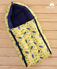 Babyhug 100% Cotton Sleeping Bag with Carry Nest Space Print - Yellow
