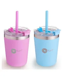 PopYum - 9oz Insulated Stainless Steel Kids Cup with Straw - Pink, Blue - 2-packs