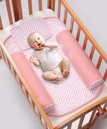 Babyhug 100% Premium Cotton Pillow Bolster & Diaper Changing Mat Set of 4- Polka Dots Red