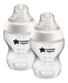 Tommee Tippee Closer to Nature Slow-Flow Baby Bottles with Anti-Colic Valve Clear Pack of 2 - 260mL