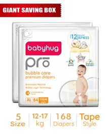 Babyhug Pro Bubble Care Premium Tape Style Diapers Giant Saving Box Size 5 - 168 Pieces