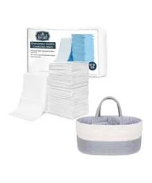 Little Story Grey Diaper Caddy with White Changing Mats - Combo Pack