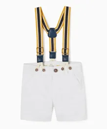 Zippy Button Closure Shorts with Suspenders - White