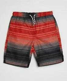 Neon Color Block Striped Shorts - Orange