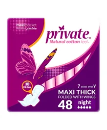 Private Maxi Pocket Night Sanitary Pads - 48 Pieces