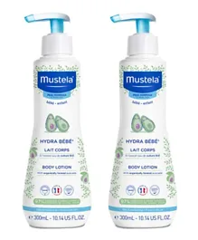 Mustela Twin-Pack Hydra Bebe Body Lotion, 300mL Each, Hydrating with Avocado, Sunflower Oil, Vitamin E