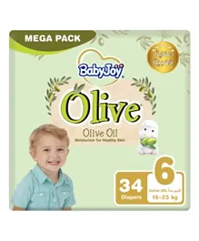 BabyJoy Olive Oil, Size 6 Junior XXL, 16 to 25 kg, Mega Pack, 34 Diapers