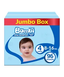 بامبي - حفاضات للأطفال عبوة جمبو مقاس 4 - 96 قطعة