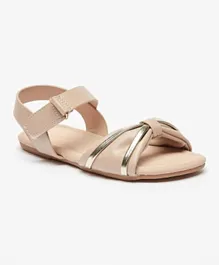 Flora Bella By Shoexpress - Solid Open-Toe Sandals With Hook And Loop Closure - Beige