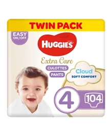 Huggies - Extra Care Culottes, Pants Style Diapers Size 4 (9 - 14 Kg), Jumbo Pack Of (52 X 2) 104 Premium Baby Diaper Pants