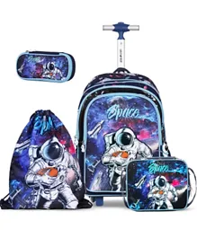 Eazy Kids - Back to School - 17' Set of 4 School Bag Lunch Bag Activity Bag & Pencil Case Astronaut-Blue