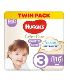 Huggies - Extra Care Culottes, Pants Style Diapers Size 3 (6 - 11 Kg), Jumbo Pack Of (58 X 2) 116 Premium Baby Diaper Pants