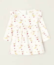 فستان زيبي بطباعة الغزال الشاملة ذو تأثير حراري - أبيض