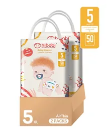 Hibobi -Ultra Soft Absorbent Diapers - Size 5 - 12-17Kg - 50Pcs - Pack Of 2