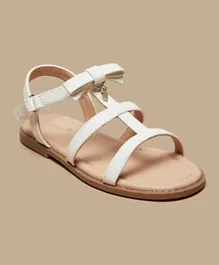 Little Missy - Solid Strappy Sandals with Hook and Loop Closure - White