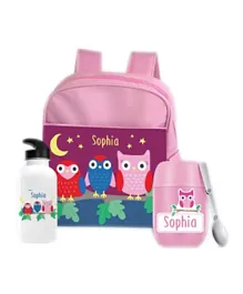 Essmak Nocturnal Hoots Personalized Thermos and Backpack Set Pink - 11 Inches