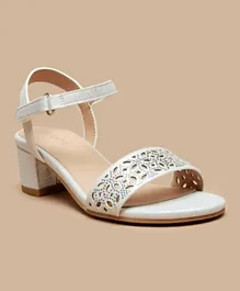 Celeste - Girls' Cutwork Detail Block Heels Sandals - White