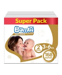 Bambi Baby Diapers Jumbo Box Size 2, Small, 3-6 KG, 168 Diapers