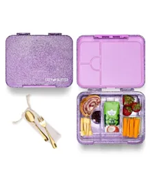 Eazy Kids 6 & 4 Convertible Bento Lunch Box with  Spoon & Fork Set - Glitter Purple