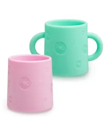 PopYum Silicone Training Cup 2-Pack (Mint Green and Pastel Pink)