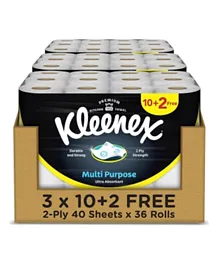 Kleenex - Multipurpose Kitchen Tissue Paper Towel Roll, (Pack Of 40 Sheets X 10+2 Free) X 3 Towel Rolls